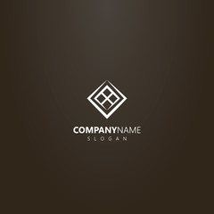 white logo on a black background. vector geometric logo of rotated window 