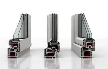 Foto op Plexiglas Vista finestre in sezioni e loro componenti, serramenti, illustrazioen 3d © LaCozza