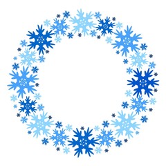 Round vector winter frame of snowflakes. Isolated.