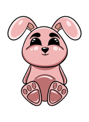 cute pink cartoon rabbit, vector illustration.
