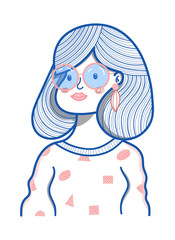 cartoon beautiful young girl, vector illustration