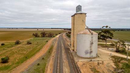 silo and railroad  aerial photo