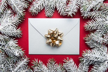 Merry Christmas and Happy Holidays greeting card, frame, banner. New Year. Winter holidays. Envelope cover.