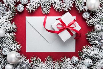 Merry Christmas and Happy Holidays greeting card, frame, banner. New Year. Winter holidays. Envelope cover.