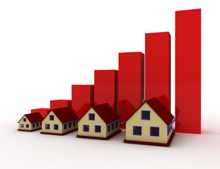 Houses And Graph concept . 3d rended illustration