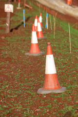 Traffic cones on a road construction site