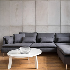 Home interior with concrete wall