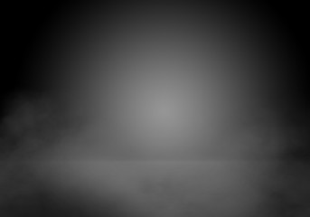 black showcase background with spotlight and fog, black display background with smoke, screen background in black color with smoke