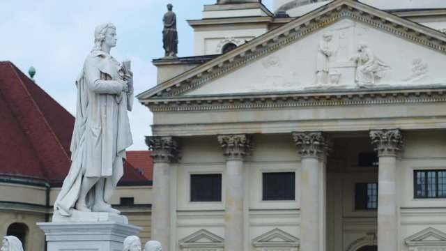 Schiller monument in the square near the Konzerthaus in Berlin close-up.