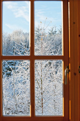View through a window, winter time