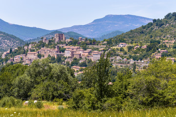 Fototapeta na wymiar landscape panorama with village Montbrun-les-Bains, Provence, France, background with mountains