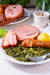 a delicious genuine oldenburger kale with peeked pinkel sausage
