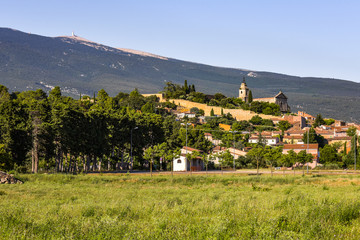 village Bédoins with Mont Ventoux in the evening light, Provence, France
