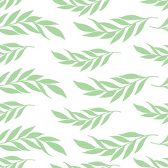Seamless pattern with green leaves on a white background. Vector