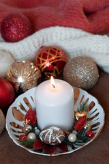 Obraz na płótnie Canvas Christmas composition of candles, Christmas toys. New Year card.