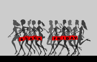 Black friday logo over shopping bags with women silhouettes