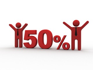 3d rendering man holding  offer 50%