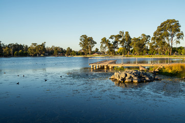 Victoria Park Lake in Shepparton in regional Victoria in Australia.