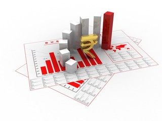 3d rendering Stock market online business concept. business Graph with indian rupee sign