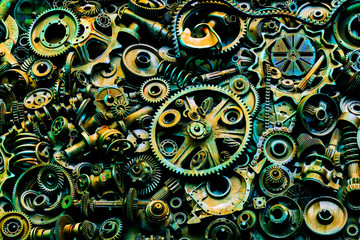 Steampunk texture, backgroung with mechanical parts, gear wheels