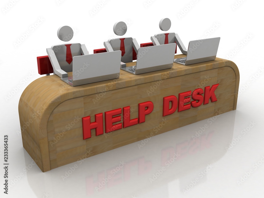 Poster 3d rendering help desk with business team