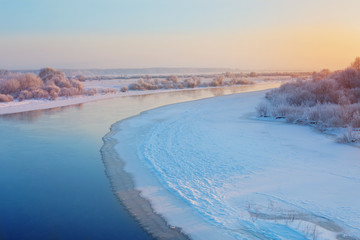 beautiful winter landscape with river