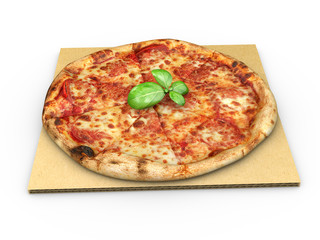 3d illustration of pizza on cardboard isolate white background