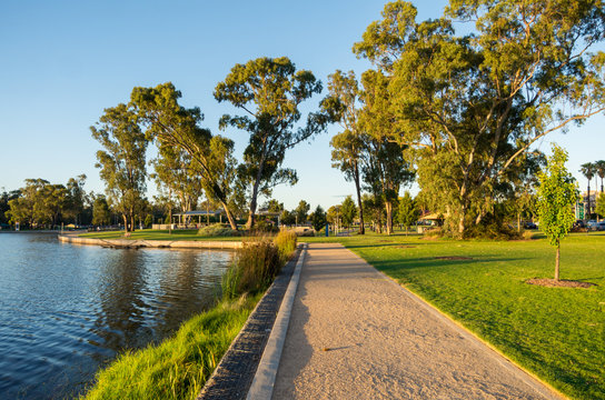 Victoria Park Lake in Shepparton in regional Victoria in Australia.