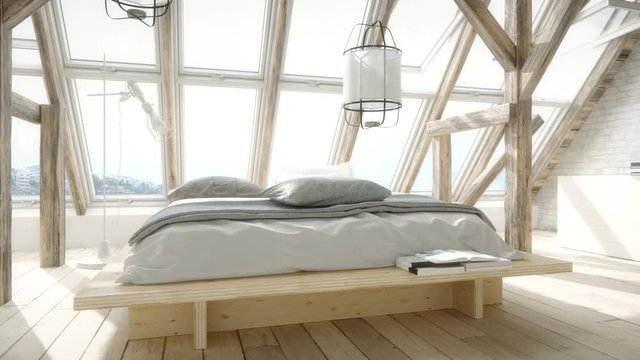 Scandinavian Style Loft Bedroom Interior