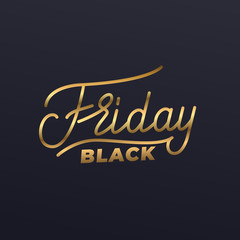 Black Friday. Illustration of gold lettering label for Black Friday sale.