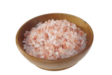himalayan salt  in wooden dish
