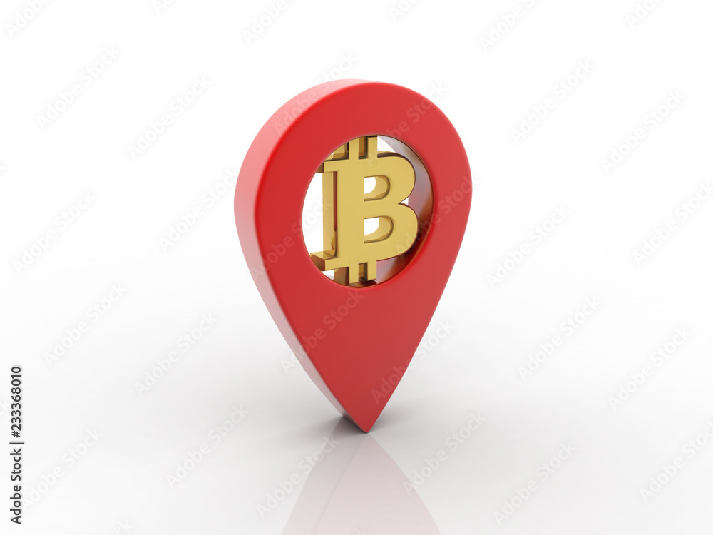 Poster 3d rendering bitcoin with navigation sign