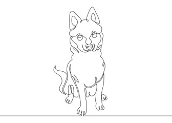 One continuous drawn single art line doodle sketch puppy