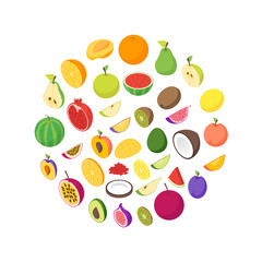 Fruits and Berries 3d Round Design Template Ad Isometric View. Vector