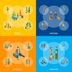 Isometric Travel People Characters Banner Set. Vector
