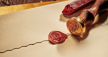 Wax seal of Santa Claus on a Christmas letter
