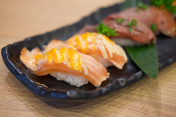 Japanese food in set different types of sushi