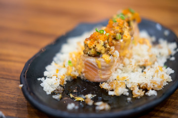 Grill salmon roll sushi