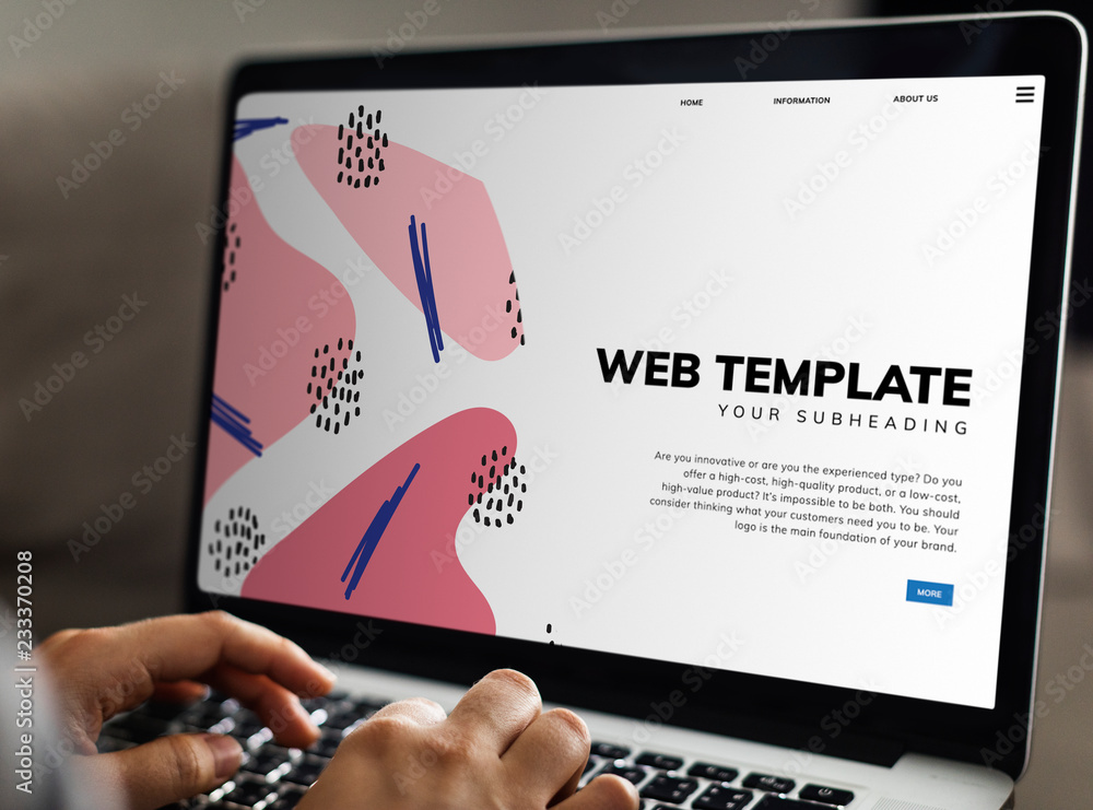 Canvas Prints working on a web template on the laptop