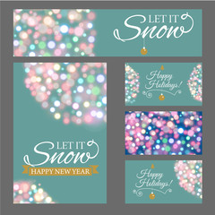 Merry Christmas and Happy New Year horizontal banner with garland for shop, signboard, website header