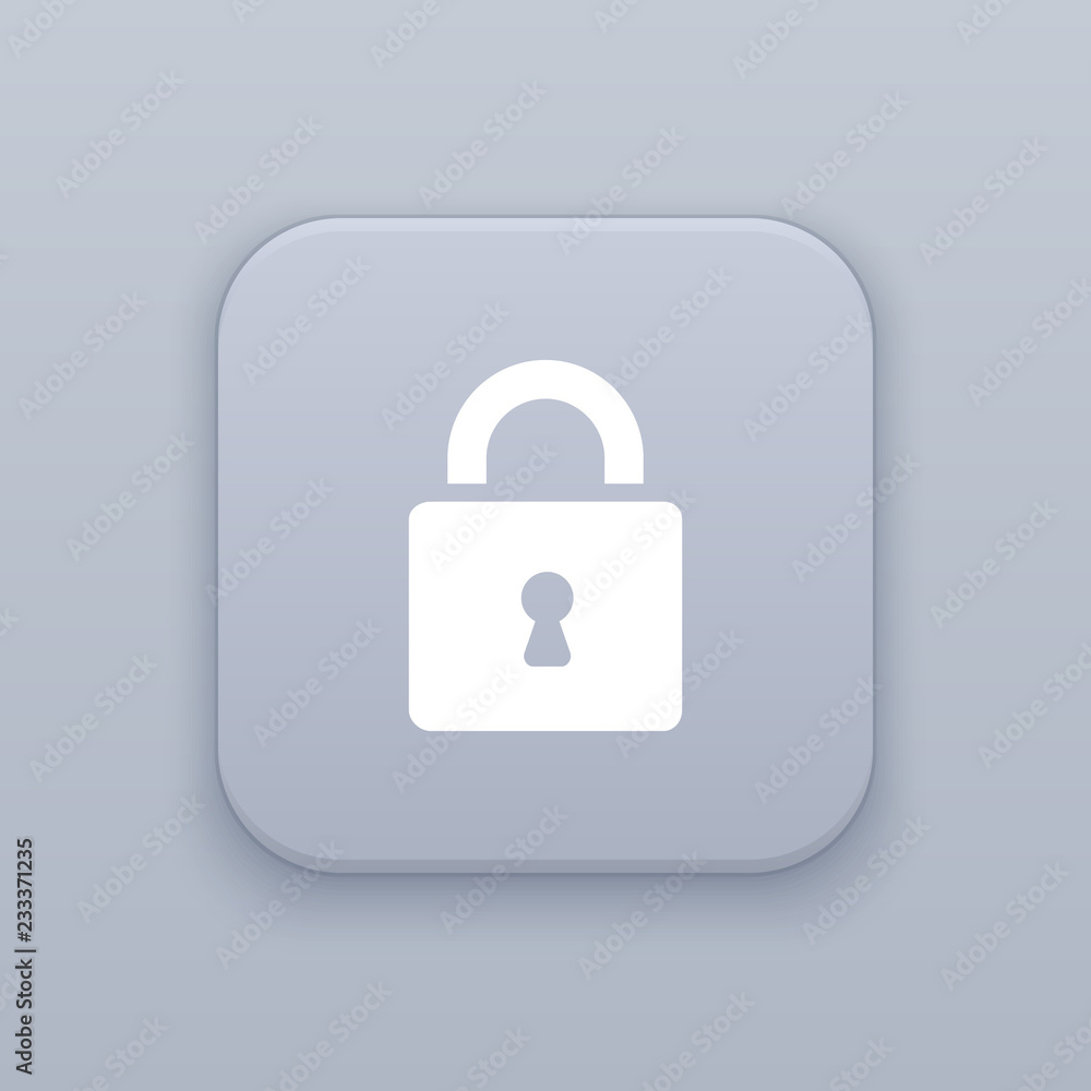 Poster locked, gray vector button with white icon
