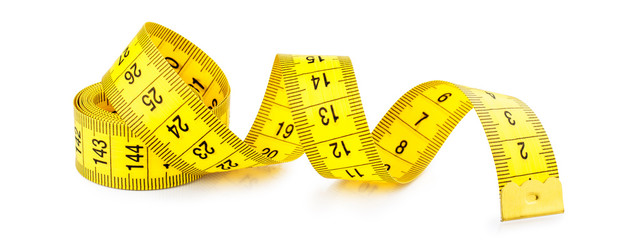 Yellow measuring tape isolated on white background