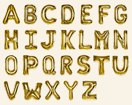 Fototapeta Set of gold capital A-Z alphabet balloons