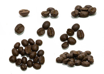 Pack of coffee beans isolated on white background.