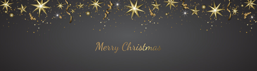 Banner with Christmas balls and stars. Great for New year party posters, headers.