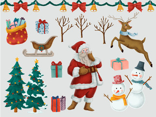 Set of hand drawn Christmas illustrations