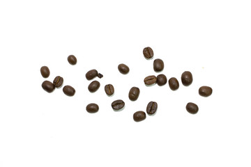 A few coffee beans isolated on white background.