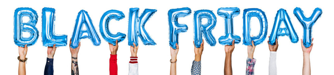 Blue alphabet balloons forming the word black friday