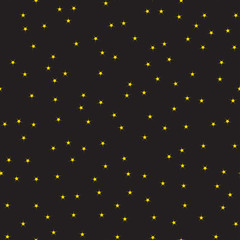 Seamless pattern with yellow stars on black background. Vector illustration