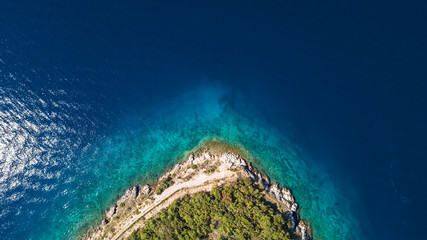 Aerial view of crystal clear water off the coastline in Croatia